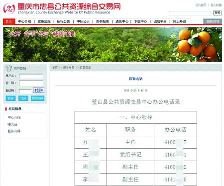 重慶忠縣政府交易網(wǎng)12個(gè)辦公電話(huà)“張冠李戴”